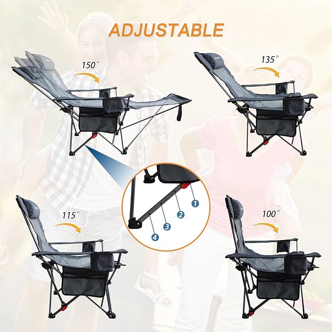 Reclining Camping Chair with Removable Footrest Lounge Chair with Headrest