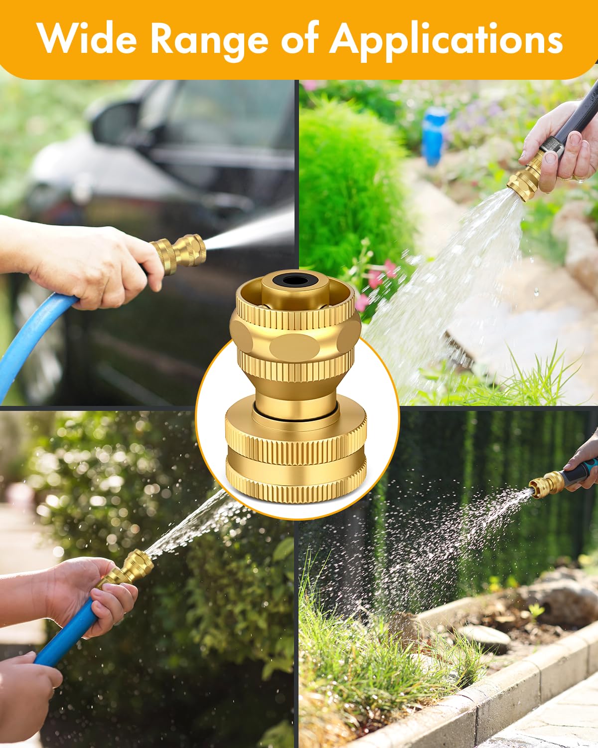 Twinkle Star Brass Hose Nozzle 3 Pack, 3/4 Inch Upgraded Heavy Duty Brass Power Nozzles, Adjustable Twist Pressure Sprayer for Garden, Patio