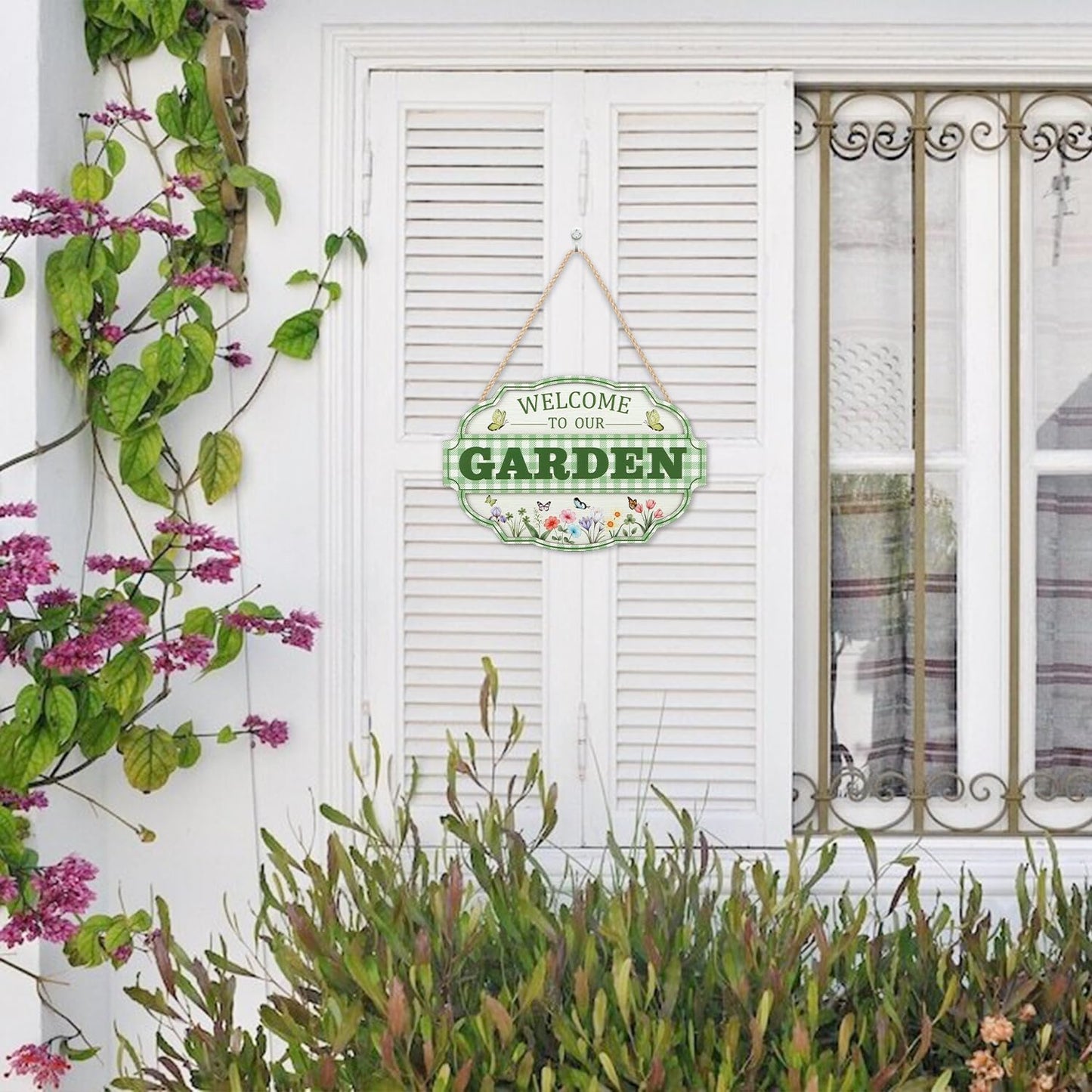 HOURIA 3D Welcome to Our Garden Wood Sign,(11.4”x8”) Gardening Greenhouse Decor, Gardening Sign, Flowers Butterfly Garden Decorations for Outside,Gardening Gifts,Gifts for Plant Lovers