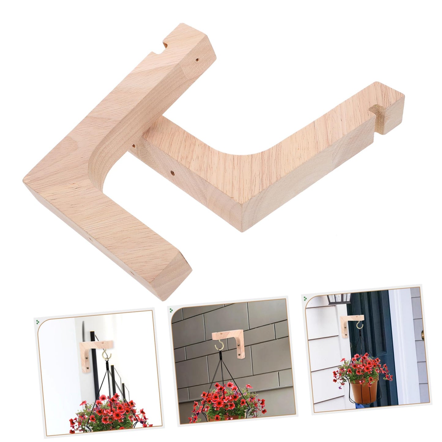 BESPORTBLE 2pcs Wooden Plant Hangers Indoor Wall Hooks Heavy-Duty Hanging Brackets for Potted Plants Natural Wood Holder Suitable for Indoor and Outdoor Gardening