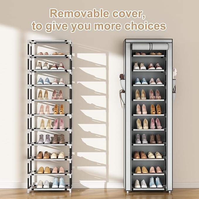 ROJASOP Shoe Rack with Covers 10 Tier Large Shoe Organizer Tall Shoe Closet