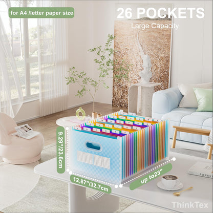 ThinkTex 26 Pockets Expanding File Folder, Upright & Open Top, A-Z Colorful Tabs, Larger Capacity Accordion Folder, Letter/A4 Size for School, Home and Office - Blue