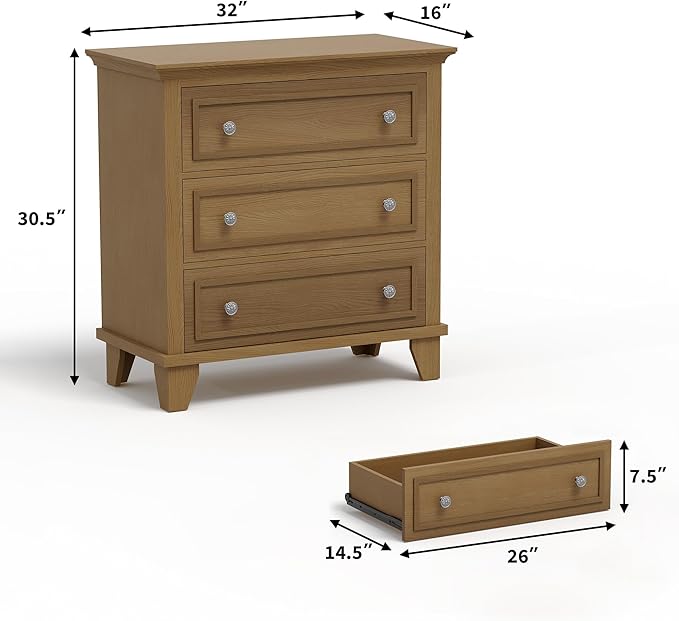 IDEALHOUSE 3 Drawer Dresser, Wooden Storage Chest of Drawers