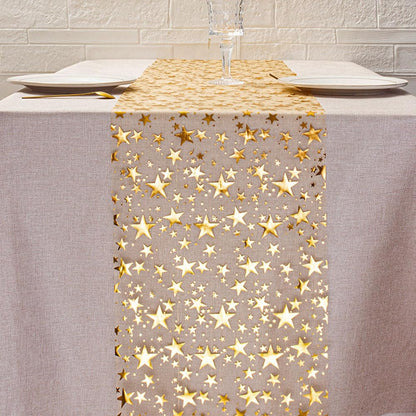 QILANJO 3 Rolls Bling Star Table Runner Tabletop Decor, Gold-11"x106"