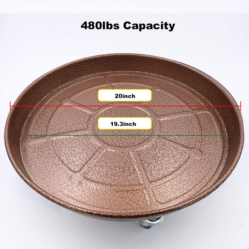 ARTLINE 20" Round Plant Stand with Lockable Wheels, 480lb Heavy Duty for Indoor Outdoor, Large Rolling Dolly Planter Caddy on Casters to Carry Potted Flower Pot, Round Metal Tray NO Holes, Copper