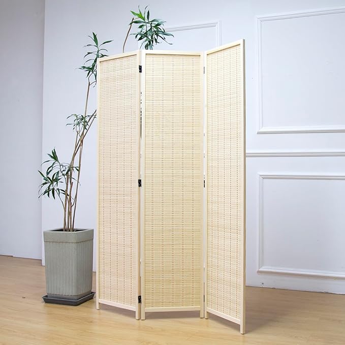 Furnnylane 3 Panel Room Divider and Folding Panel Screen, Bamboo Panel Divider