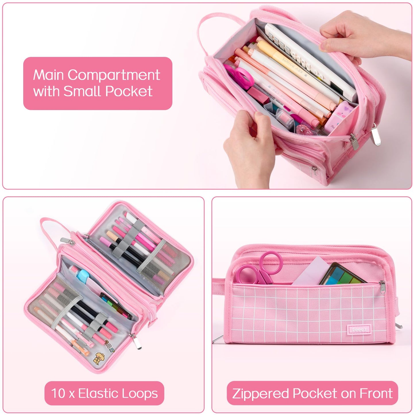 Sooez Large Pencil Case, Big Capacity Pencil Pouch Pen Bag with 3 Compartment, Portable Canvas Stationery Organizer with Zipper, Cute Aesthetic School Supplies for Teen Girls Boy, Pure Black
