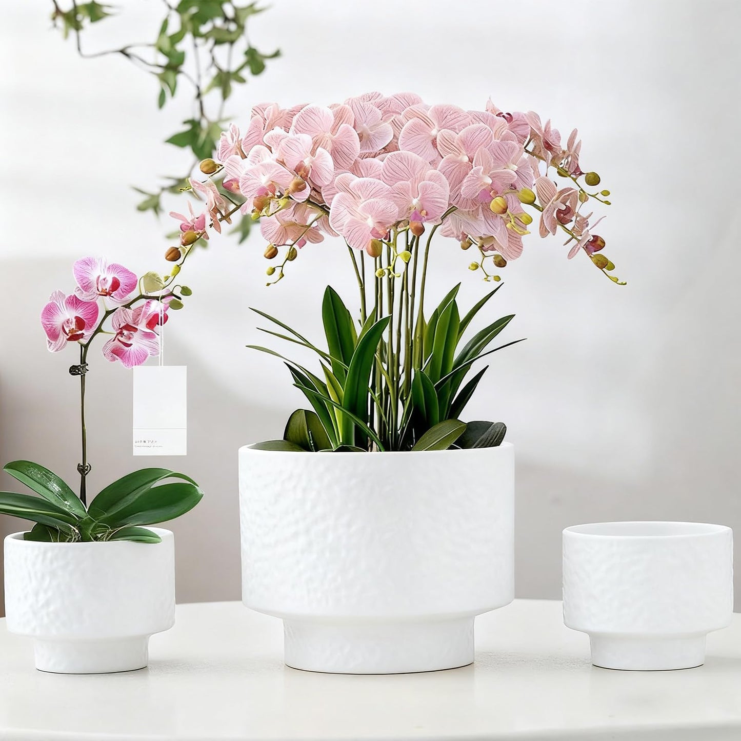OXART 12.2+10+7.7 inch Ceramic Pots for Plants, Flower Pots for Indoor Plants with Drainage Hole, Round Large Plant Pots, Thick-Walled Ceramic Planters for Home Office, Set of 3, White