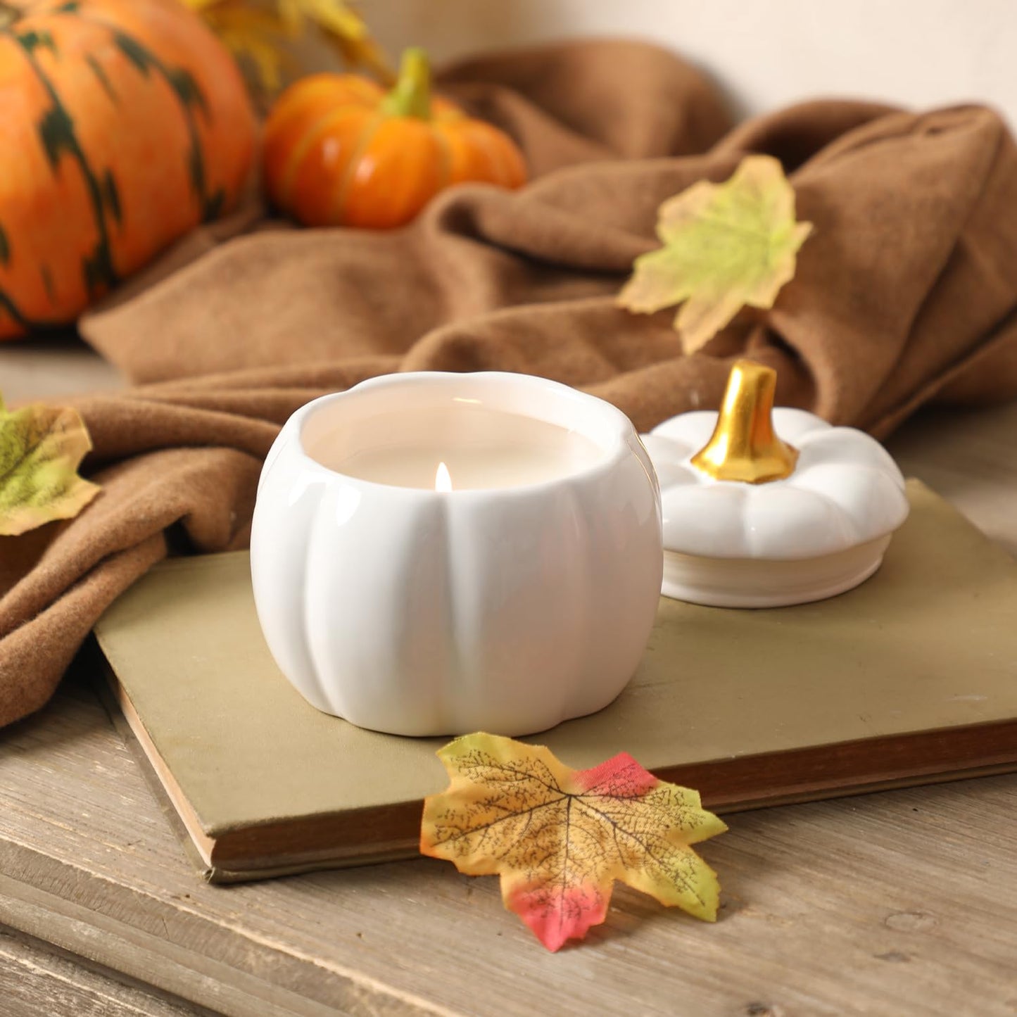 Gifts for Women,White Pumpkin Candle,Pumpkin Shape Candles,Pumpkin Spice Scented Candles,Fall Candles for Women,Fall Decor,White,9oz