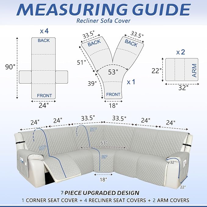 Arfntevss Recliner Sectional Couch Covers 1OO% Waterproof L Shape Sofa Cover