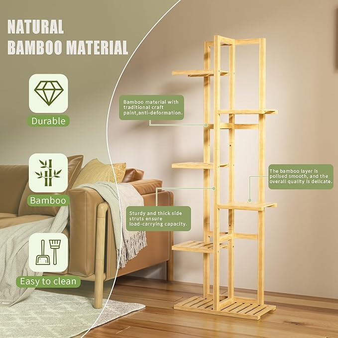 ROMGUAR CRAFT 6 Tier Bamboo Plant Stand Indoor, Wood Tall Flower Holder Corner