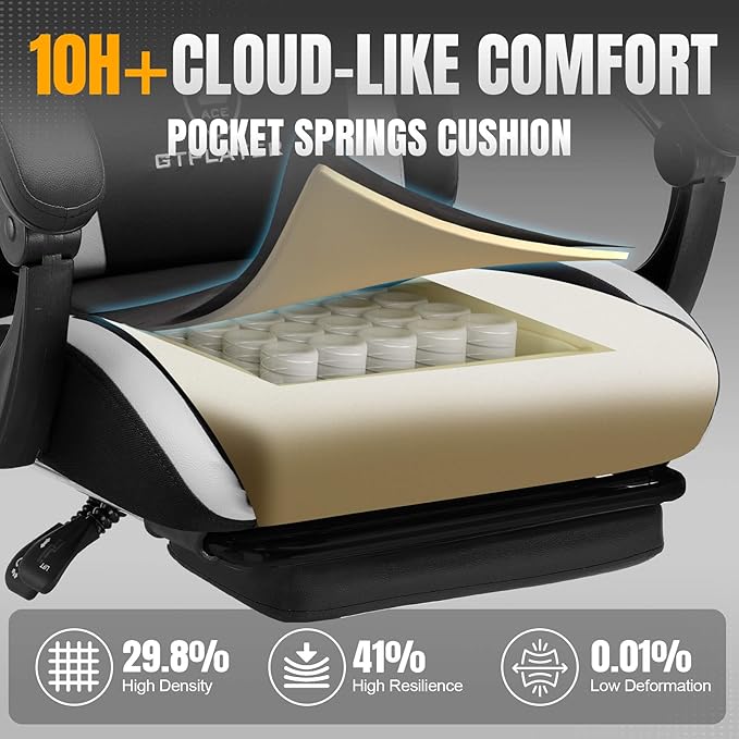 GTPLAYER Gaming Chair with Pocket Spring Cushion, Leather Office Chair with