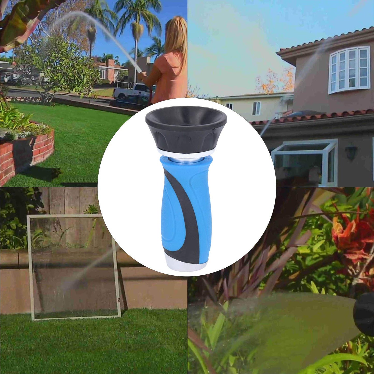 Yuecoom Twist Hose Nozzle Sprayer, 4.8 x 2.6in High Pressure Water Pipe Nozzle, Fire Fighting Style Hose Water Sprayer, Heavy Duty with Adjustable Spray Pattern, for Garden Lawn Watering Tools