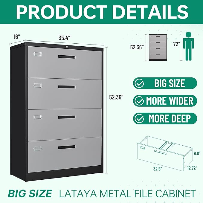 Letaya 4 Drawer Lateral Metal Filing Cabinet