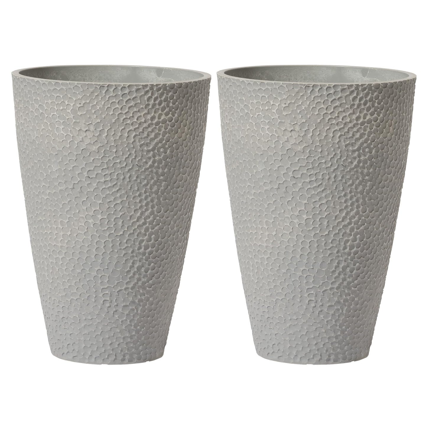 LA JOLIE MUSE 20 inch Tall Planters Set of 2, Tall Round Planters for Outdoor Plants, Grey Flower Pots for Front Door,Patio and Deck,Honeycomb.