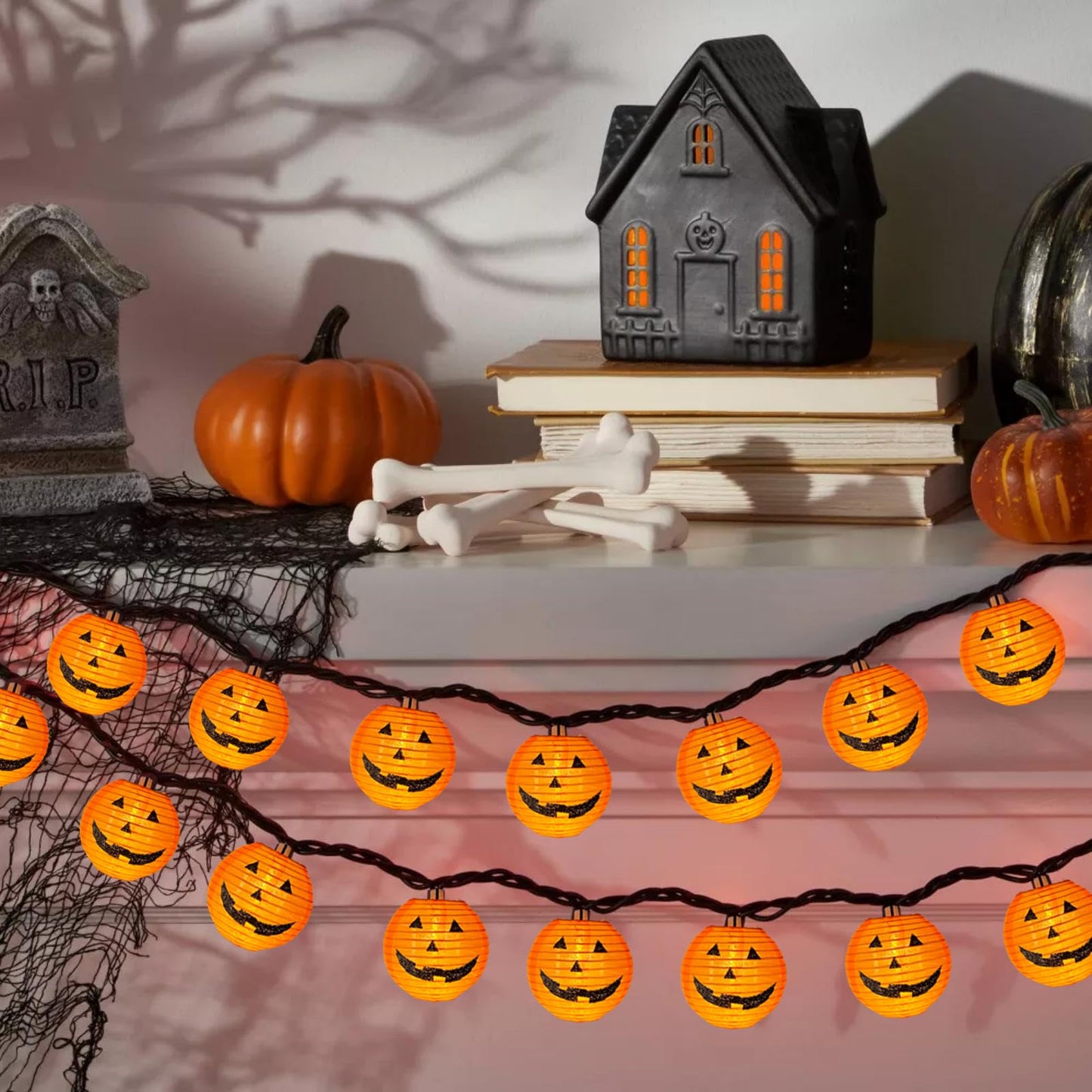 Halloween Pumpkin Lantern Lights Outdoor, 8.5Ft Plug in Orange Halloween Decorations String Light with 10 LED Jack O’ Lantern Lights, Hanging Fairy Lights Waterproof for Yard Party Patio Garden Window