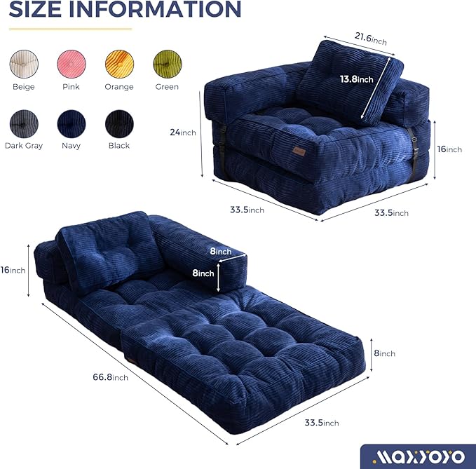 MAXYOYO Folding Sofa Bed, L-Shaped Convertible Sofa Bed