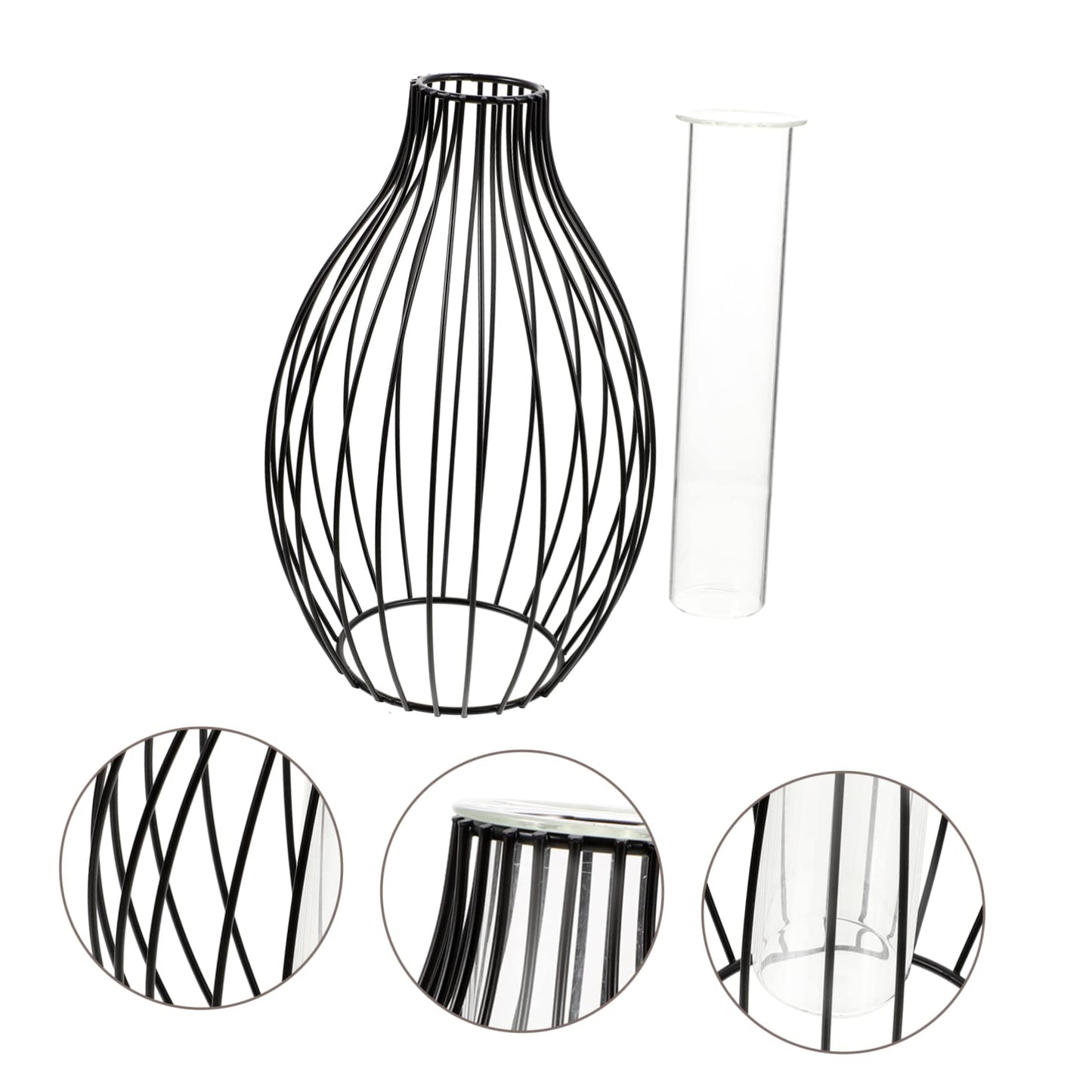 Cabilock Delicate Hydroponic Vase with Hollow Iron Frame Glass Terrarium for Plants European Style Stand Flower Vase for Home Decor Centerpiece for Holidays and Special Events