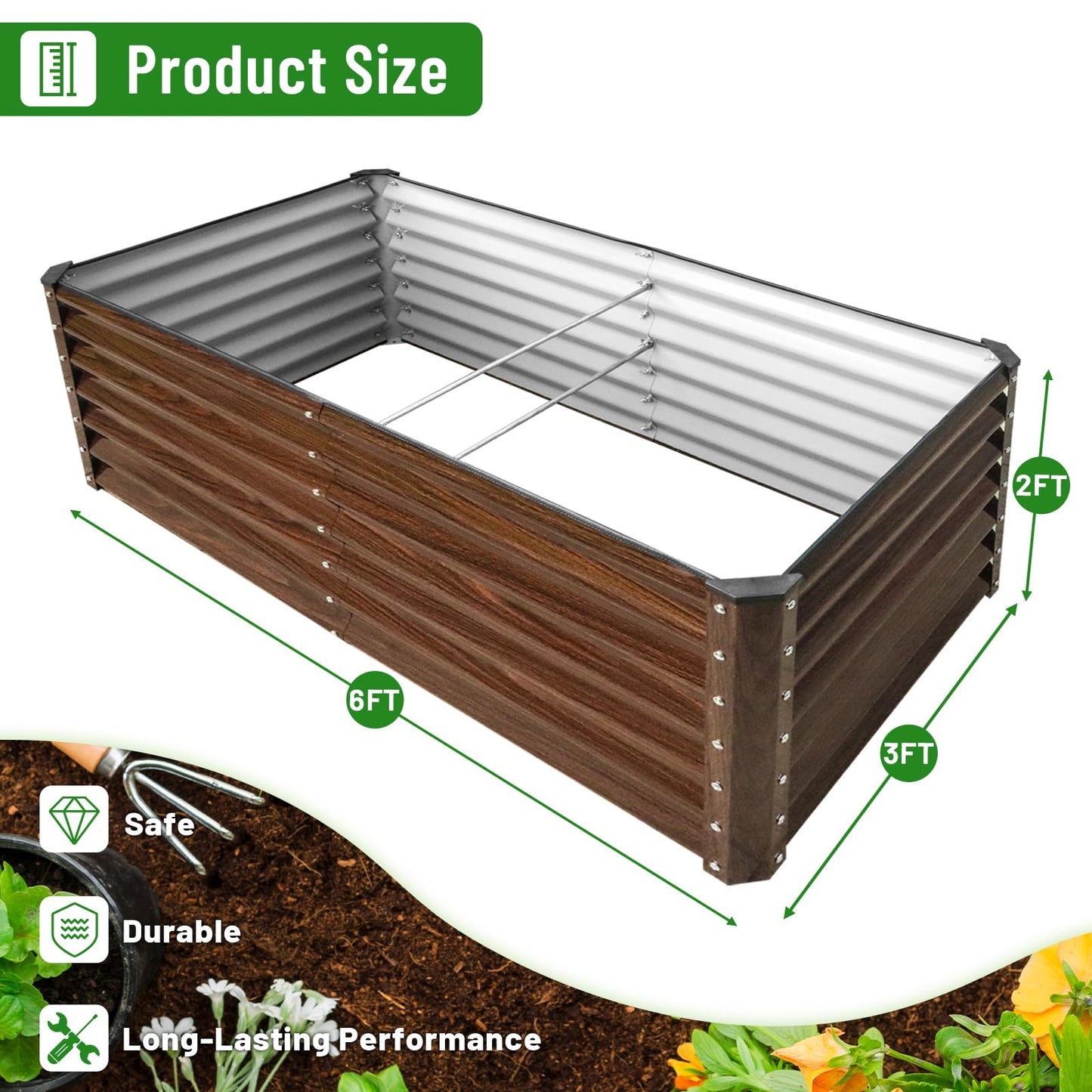 SnugNiture Galvanized Raised Garden Bed 6x3x2FT Outdoor Large Metal Planter Box Steel Kit for Planting Vegetables, Flowers
