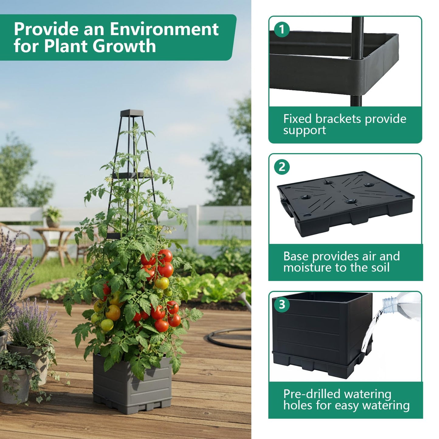 Lazzmonk 2 Pack Raised Garden Bed Planter Box with Trellis, 58”Tomato Planter with Trellis for Climbing Plants Vegetables Vine Flowers, Self-Watering Tomato Cage for Garden Patio Outdoor & Indoor