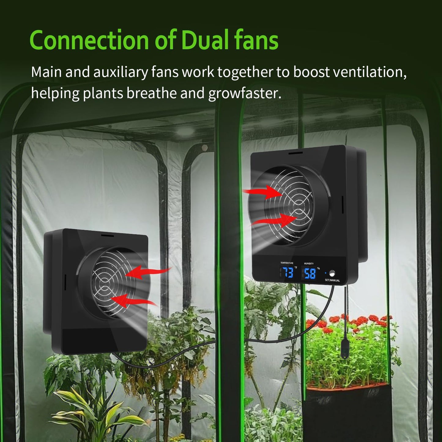 DAOTAILI 4-Inch Grow Tent Inline Duct Fan, Smart Temperature & Humidity Control, Automatic Ventilation System, for Grow Tents, Mushroom Rooms, Greenhouses (2-Pack)