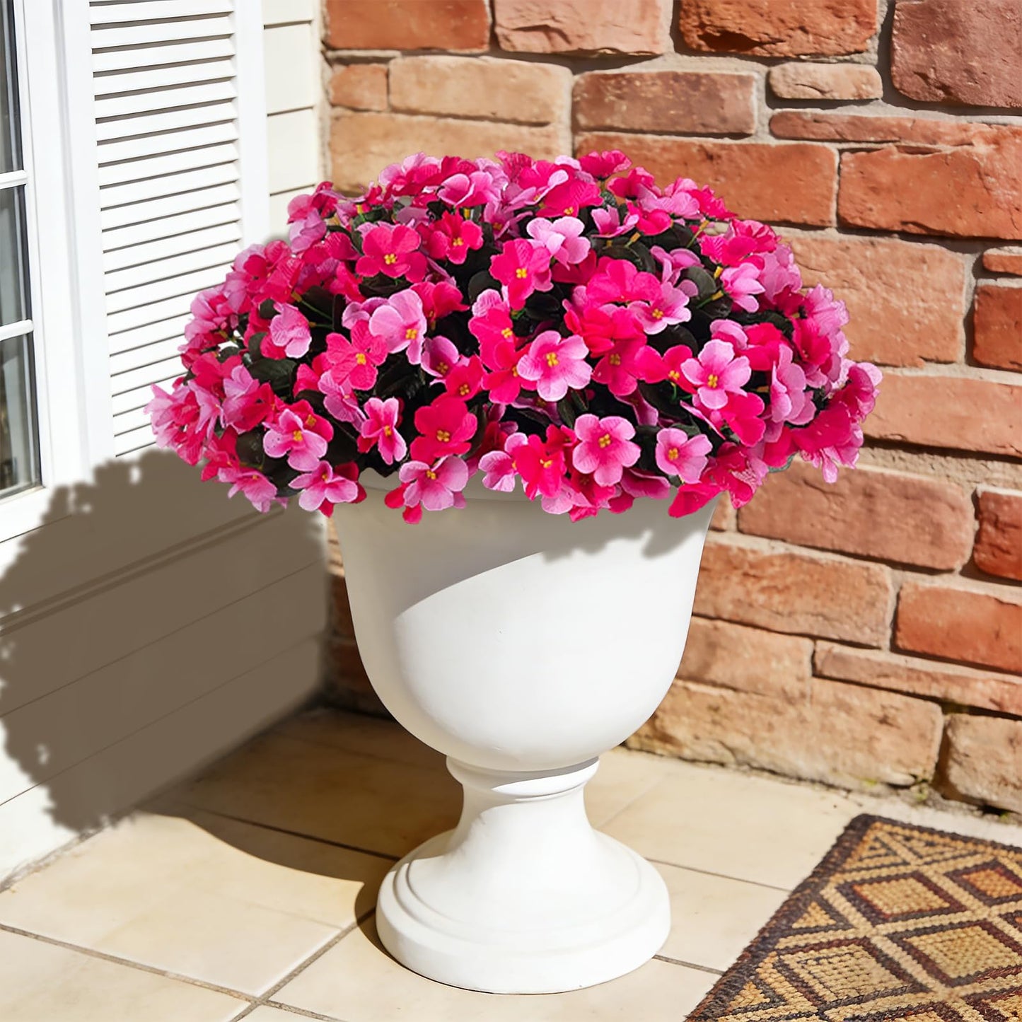 INXUGAO Artificial Hanging Flowers with Basket for Outdoor, Fake Hydrangea UV Resistant Arrangements in Pot Indoor Porch Garden Yard Spring Summer Decor(Double Rose)