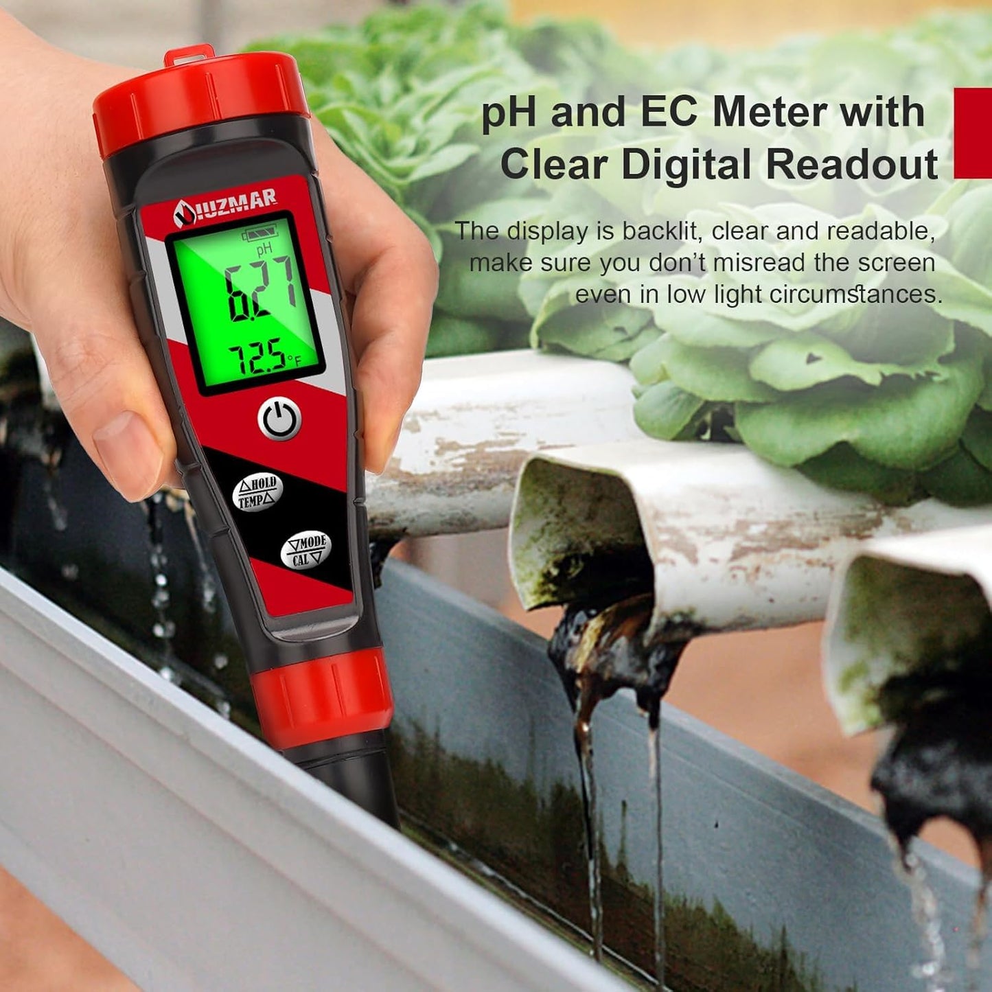 UIUZMAR pH Meter for Water Hydroponics Supplies - pH Up and Down Tester Digital PPM Meter EC Meter Combo for Home Growers – Accurate pH Tester TDS EC Reader for Hydroponics