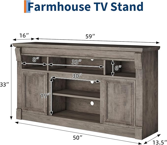 IDEALHOUSE Farmhouse TV Stand for TVs Up to 65", Entertainment Center