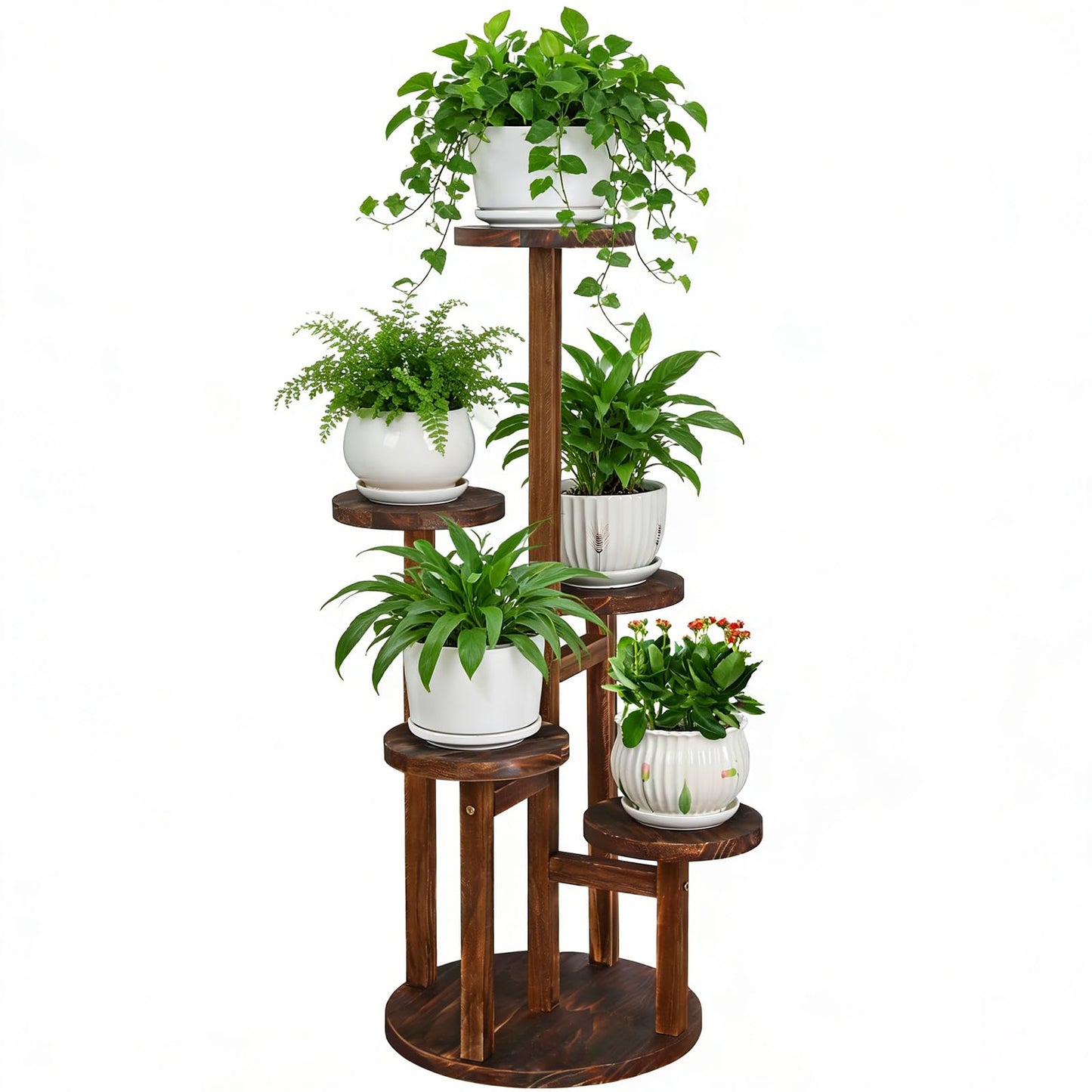 Jotboom 5 Tier Plant Stand Indoor, Tall Wood Corner Plant Shelf for Multiple Plants, Multi-tiered Flower Pot Holder Display Rack for Living Room, Balcony, Patio (Carbonized Brown)