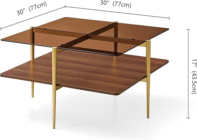LumFurn Square Coffee Table, Mid-Century Modern Design, L30 x W30 x H17 Inch