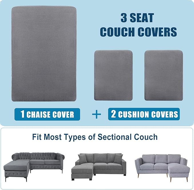Water Repellent L Shaped Couch Covers 3 Pieces Sofa Seat Cushion Slipcovers