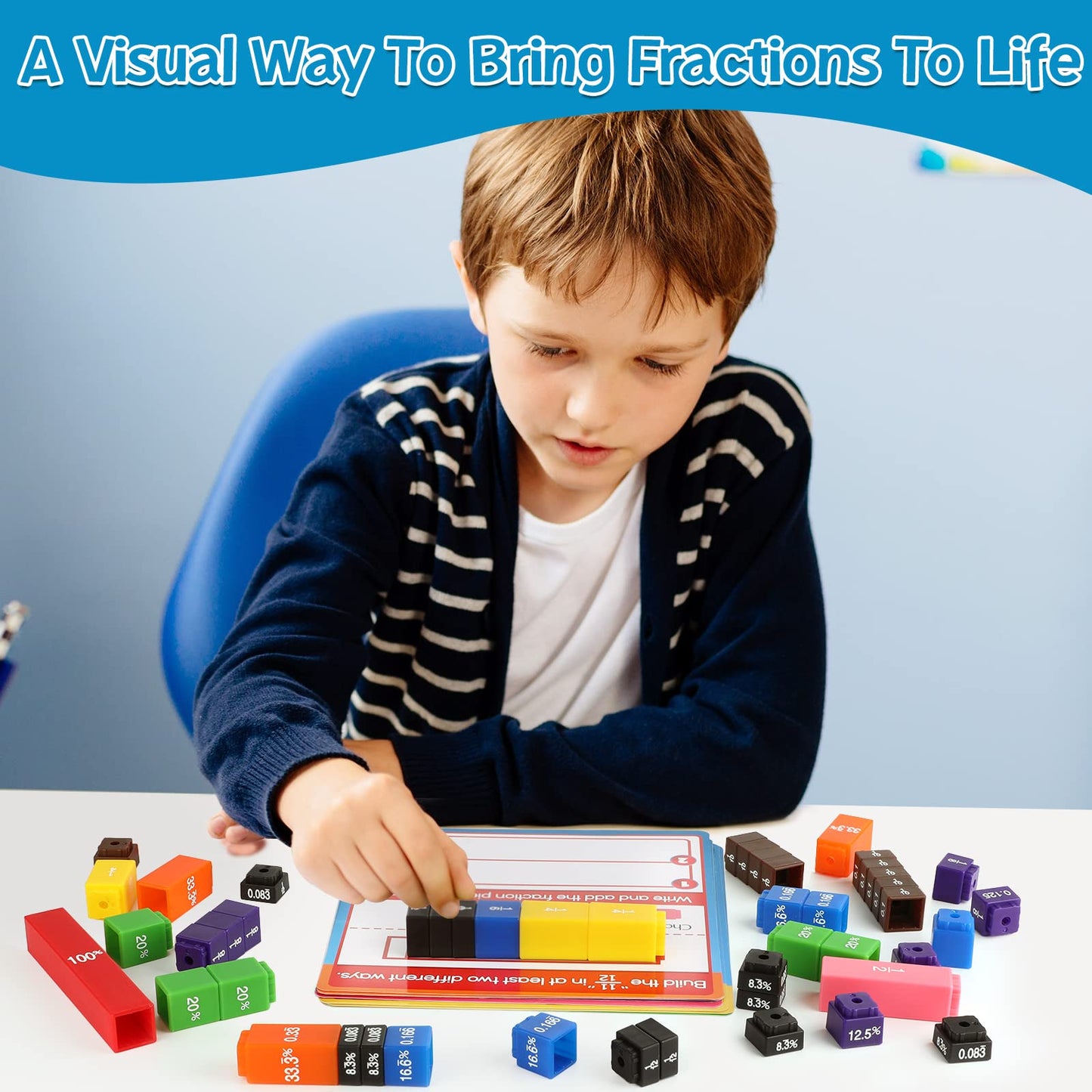 Aizweb Interlocking Fraction Manipulatives Cubes-Fraction Tiles Blocks,Equivalency Percent Decimals Cubes,Math Games Activity for Elementary Kids,Fraction Learning Tools Homeschool Classroom Supplies