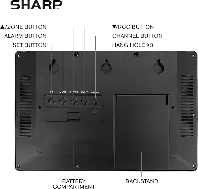 Sharp Atomic Clock - Never Needs Setting! –Easy to Read Numbers - Indoor/Outdoor Temperature, Wireless Outdoor Sensor - Battery Powered - Easy Set-Up (4" Numbers)
