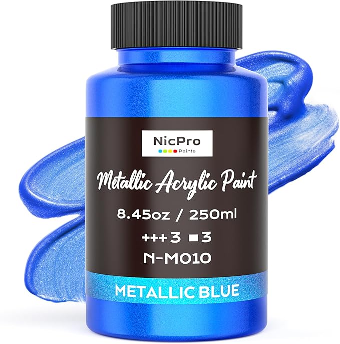 Nicpro Metallic Blue Acrylic Paint, 8.45oz/250ml Large Metallic Paint, Non Toxic