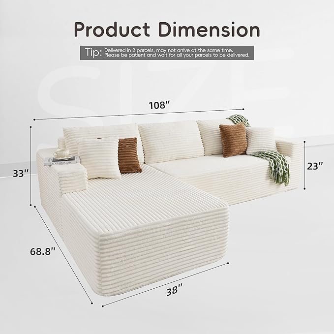 Opiesit 108" Boneless Couches for Living Room, Modular Sectional Sofa