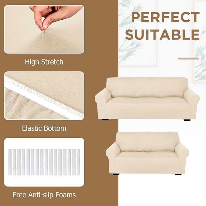 Peryiter 2 Pcs Sofa Covers Couch and Loveseat Covers Set Stretch Sofa Slipcover