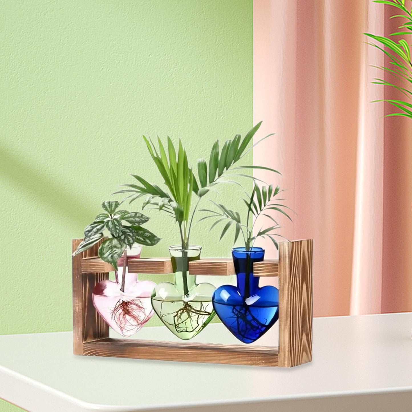Miaomiaoco Hydroponic Flower Vase Glass Vase Table Centerpiece Plant Propagation Modern Propagating Jar Plant Terrarium for Dining Table, Pink Green (Color)