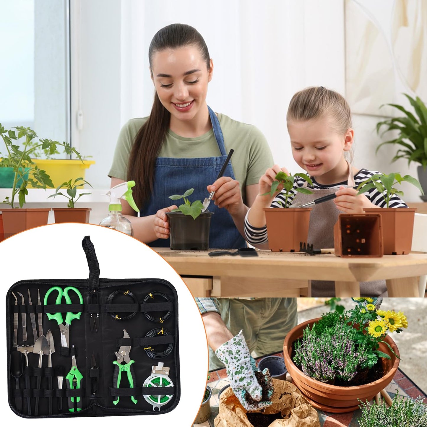 Bonsai Tools Kit 20 Pcs Garden Tools Set for Starters, Gardening Gifts for Women Men Includes Bonsai Wire Kit, Plant Mat, Pruning Shears, Bonsai Scissors, Succulent Tools in Leather Storage Bag