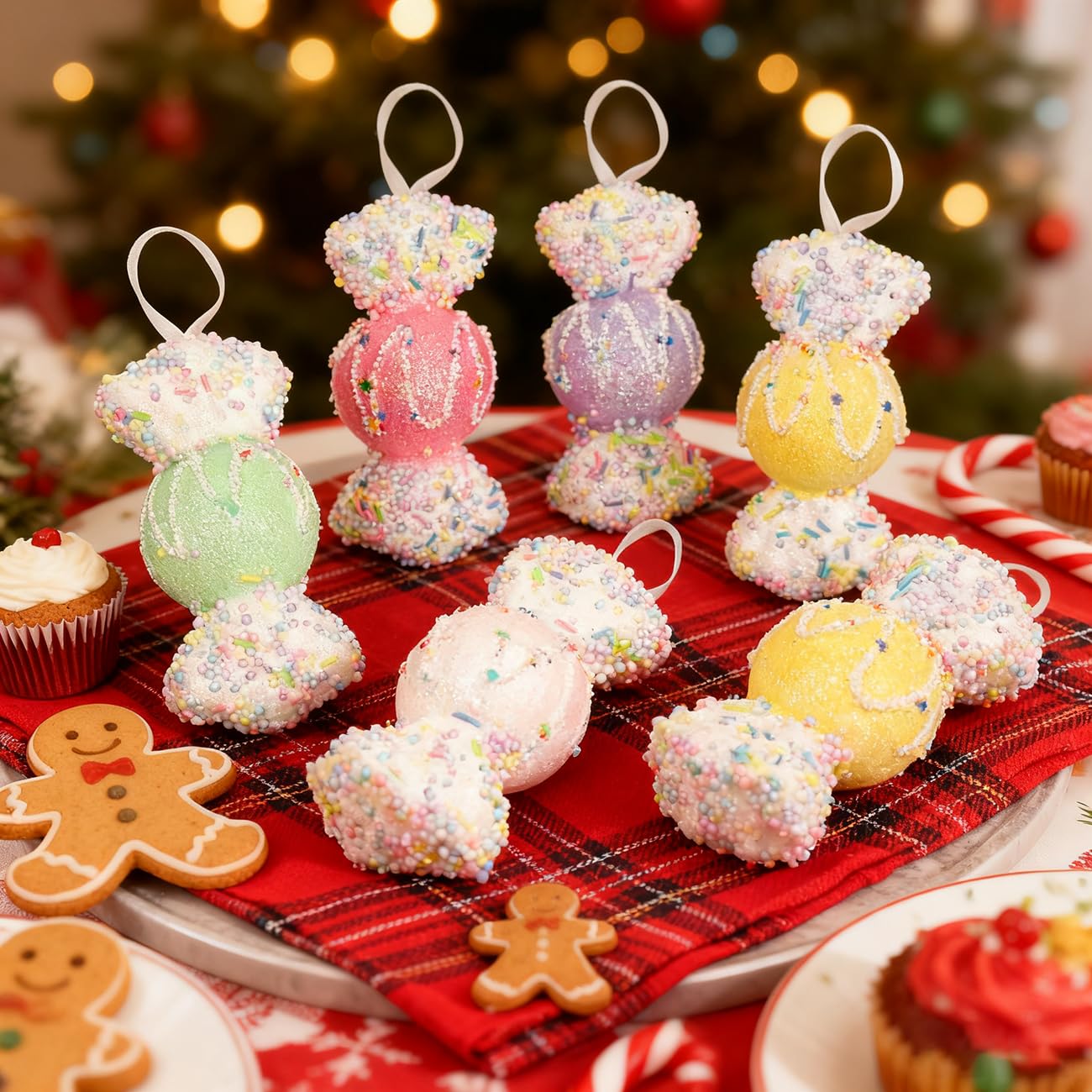 LANGXUN 6pcs Candy Land 2025 Xmas Birthday Party Wedding Suppiles Decoration, Hanging Candy Cane Christmas Tree Décor, Christmas Decorative Hanging Ornaments Crafts