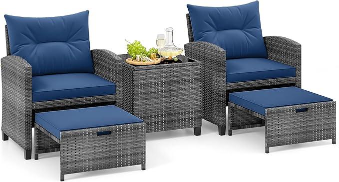Tangkula 5 Pieces Patio Conversation Set, PE Wicker Rattan Outdoor Furniture Set