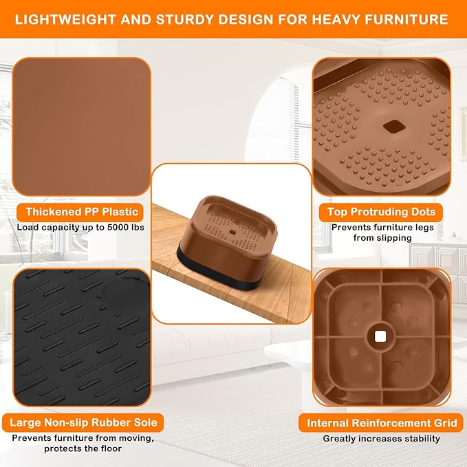 shouwuhho 4 Pack Furniture Risers Adjustable Bed Risers Heavy Duty Lifts Height