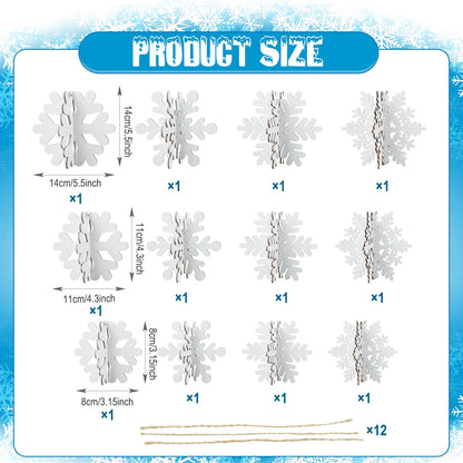 24 Pcs Snowflake Table Decorations 3D Winter Wooden Snowflake Table Centerpiece Hanging Signs Tabletop for Winter Wonderland Decoration Home Tiered Tray Holiday Party Supplies(White)