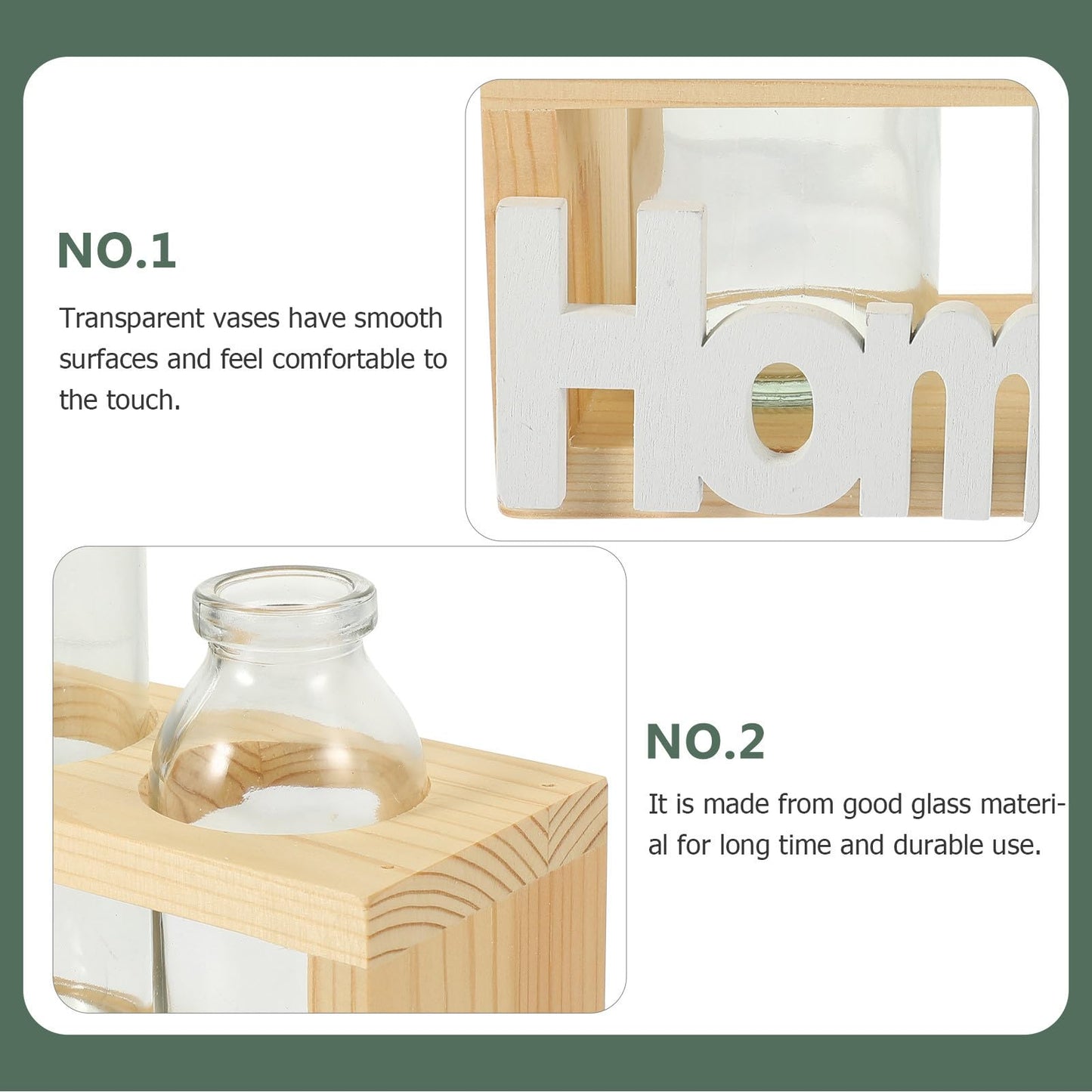Hemobllo Glass Planter Bulb Vase with Wooden Rack, Nordic Style Hydroponic Flower Terrarium for Desktop Home Decor, Air Plant Holder Set of 2