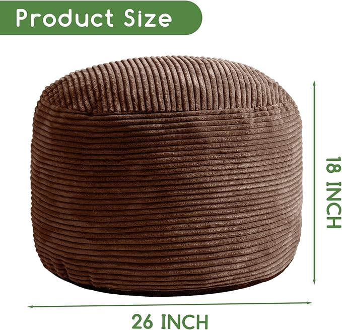 HIGOGOGO Round Stuffed Pouf Ottoman, Corduroy Poufs