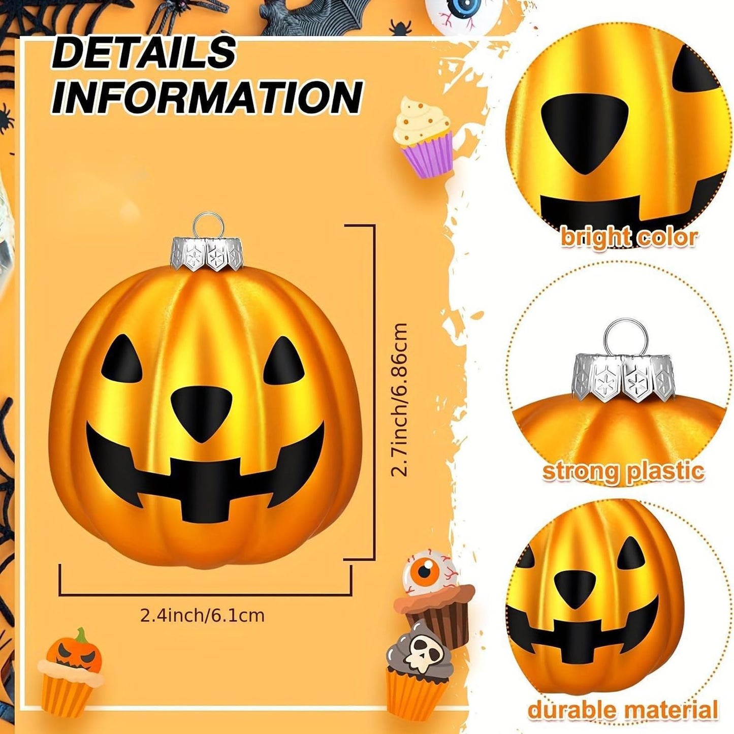 Pinenjoy 24Pcs Halloween Pumpkin Ornament Spooky Jack-O-Lantern Hanging Balls for Thanksgiving Halloween Christmas Holiday Party Home Decorations