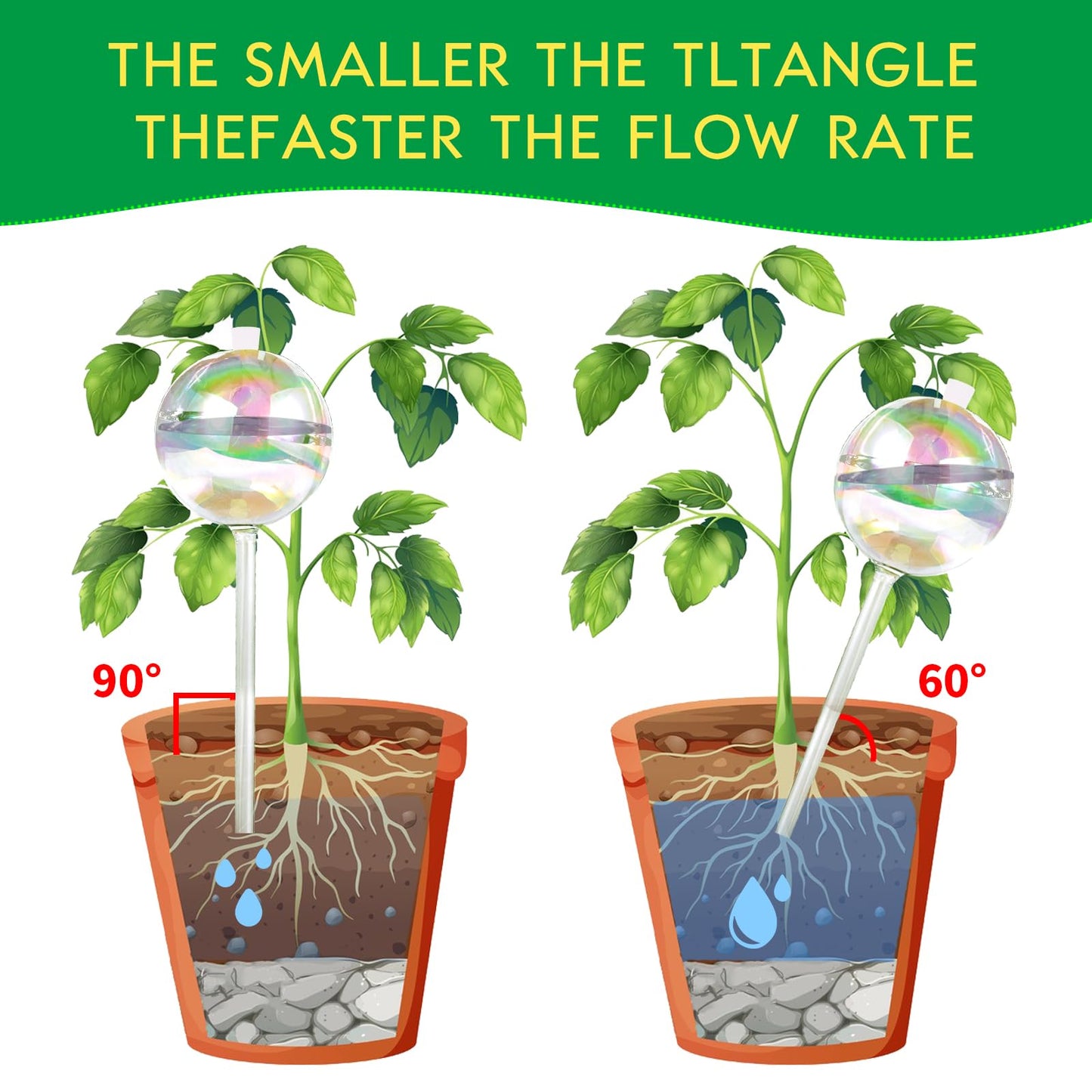 ZephyrBloom 13 oz Up 2 Weeks Large Plant Watering Globes & Bulbs, Self Watering Glass Globes to Water Plants While Away, Indoor Outdoor Automatic Slow-Release Watering Bulbs for Houseplants 2 Pack