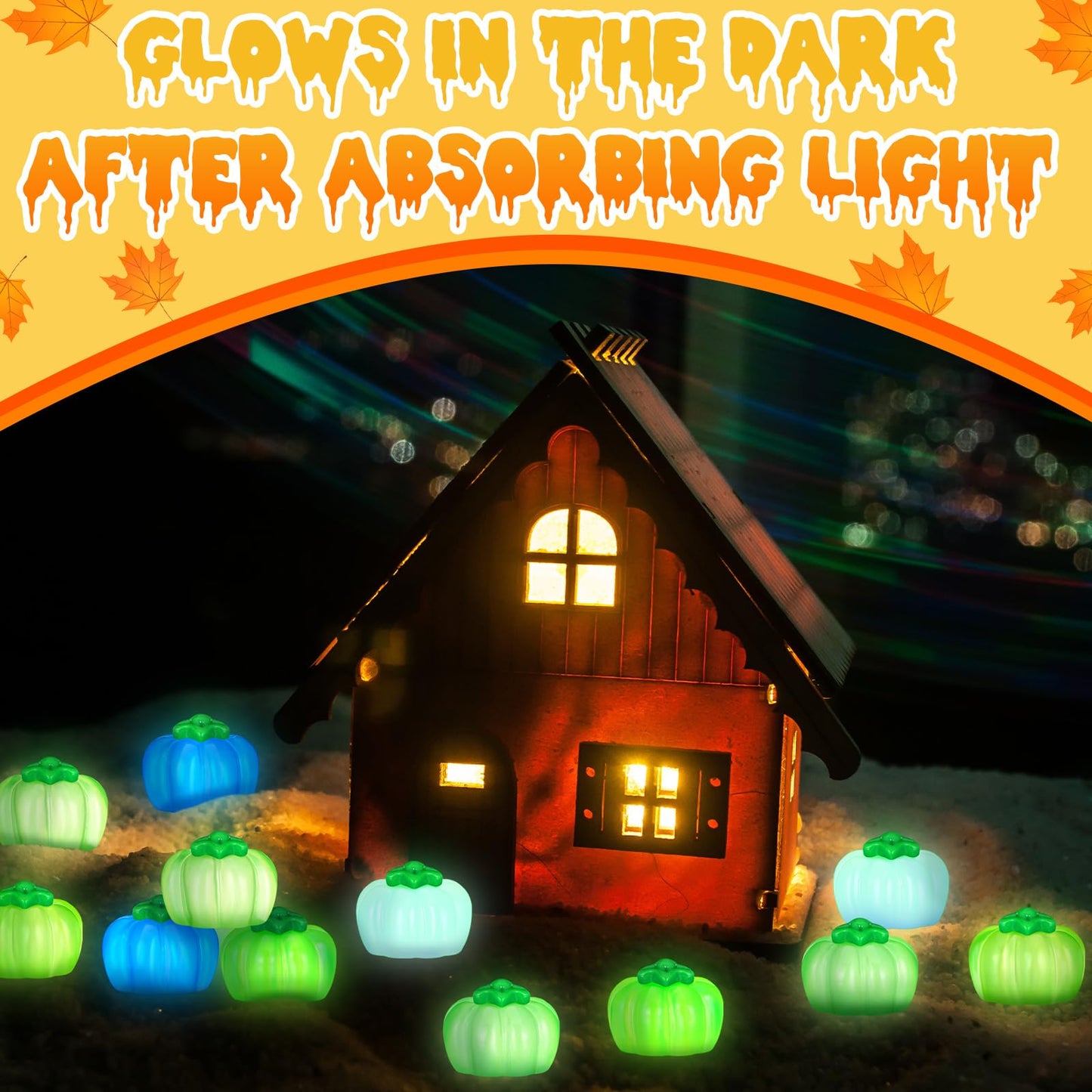 Poen 200 Pcs Fall Luminous Mini Resin Pumpkin Bulk Glow in The Dark Halloween Tiny Pumpkin Halloween Resin Figures for Crafts for Thanksgiving Home Table Dollhouse Garden Autumn Party Decor