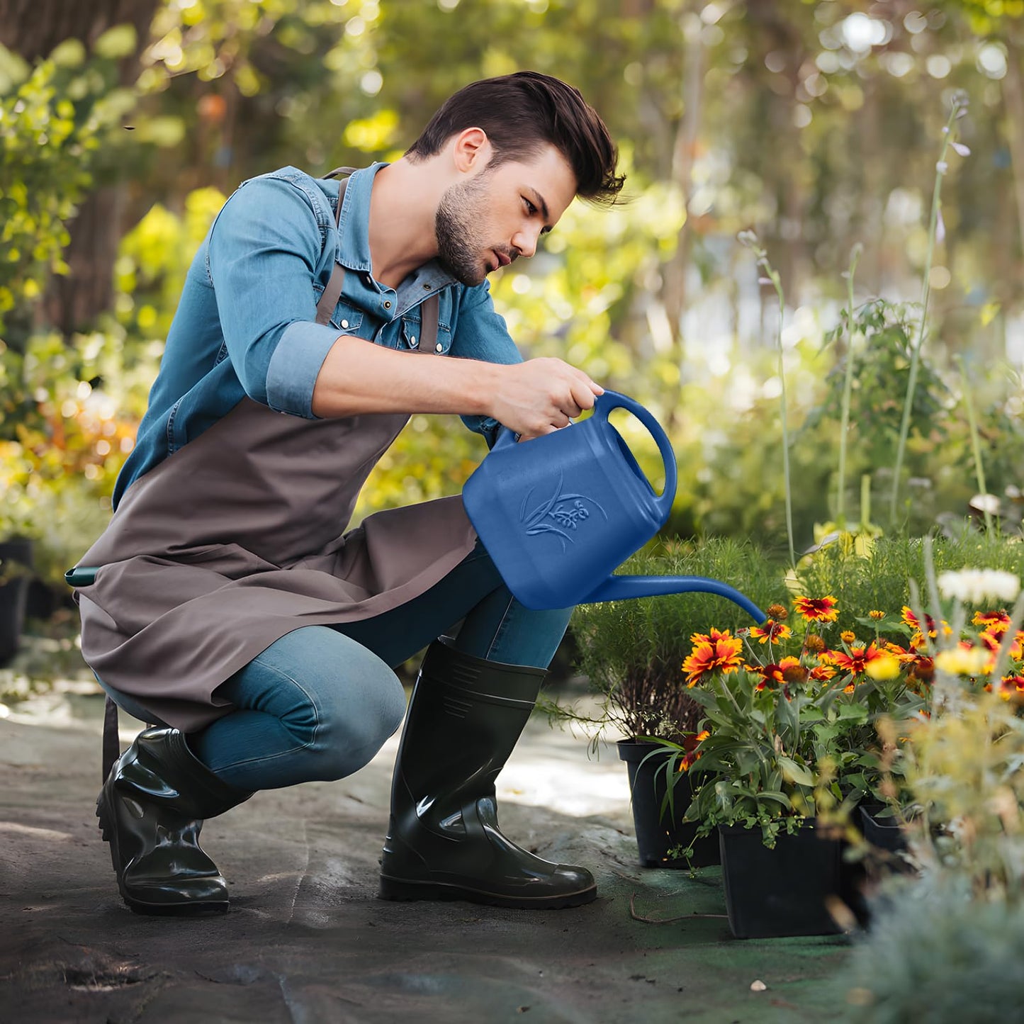UFANME Hand Plastic Watering Can - for Home Plant Garden - 1/2 Gallon - Blue