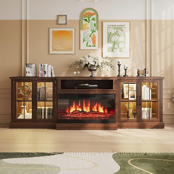 98" Farmhouse TV Stand with 36" Fireplace