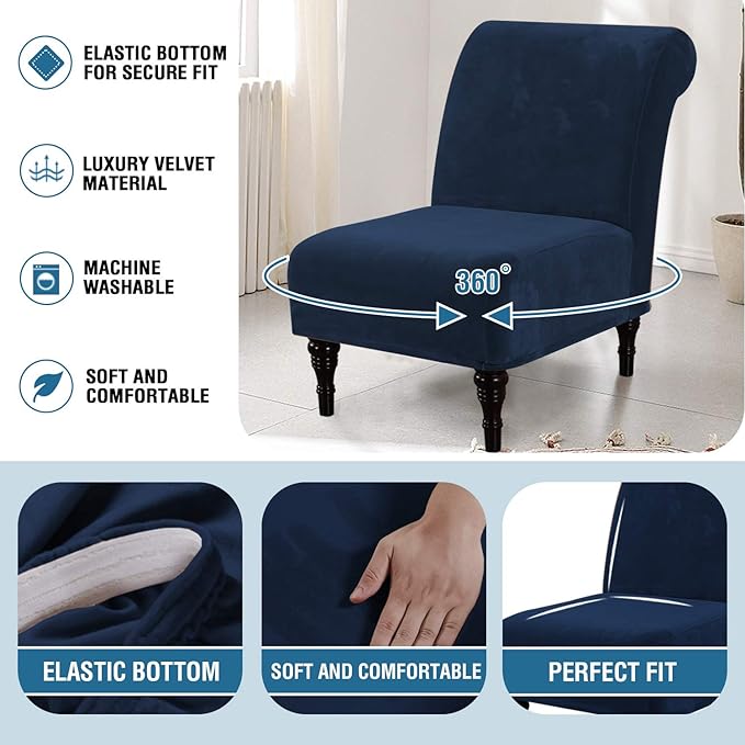 H.VERSAILTEX Armless Accent Chair Covers Thick Velvet Armless Chair Slipcovers